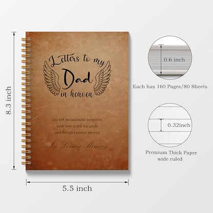 Letters to Heaven Notebook Journal 5.5x8.3, Memorial Gifts for Loss of Dad, Remembrance Bereavement Gifts Spiral Hardcover Notebook, Bereavement Gift for Loss of Father, Grief Journal - color: Letters to Dad in Heaven