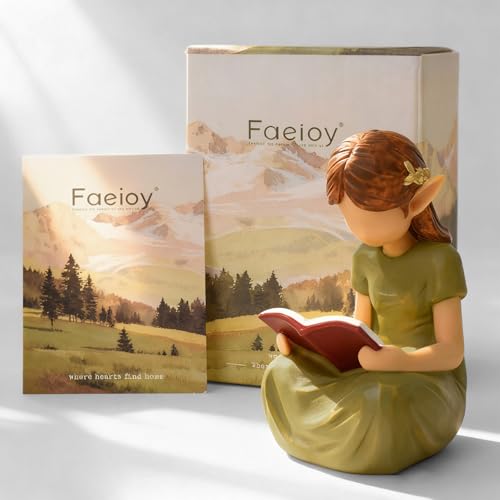 Book Lovers Gifts for Women, Hand Painted Bookshelf Decor for Women Reader | Modern Abstract Decoration on Library Office Desk, Fairy Decor for Bookish Gifts - style: Reading Elf
