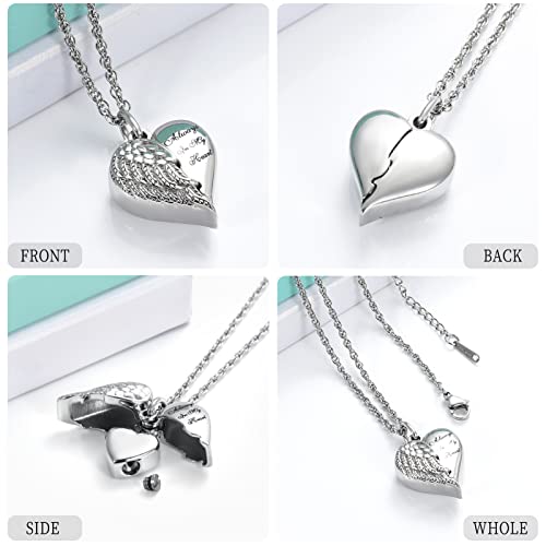 shajwo Cremation Jewelry Angel Wing Heart Urn Necklaces for Ashes Memorial Keepsake Pendant for Women Men - style: 1-Silver