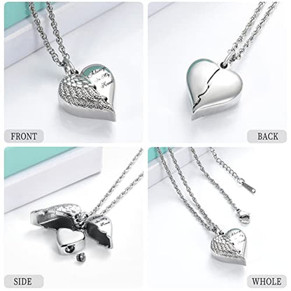 shajwo Cremation Jewelry Angel Wing Heart Urn Necklaces for Ashes Memorial Keepsake Pendant for Women Men - style: 1-Silver