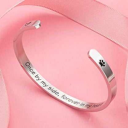 Once by My Side Forever in My Heart Pet Sympathy Gift Bracelet Pet Remembrance Jewelry Dog Memorial Cuff Loss of Pet Gifts (Bangle - Once by my side, forever in my heart) | Puppy Kitten Remembrance Jewelry,Dog & Cat Loss of Pet Gifts for Men Women Teens.