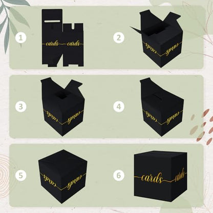 QIKSION Elegant Card Box for Party, Gold Foil Graduation Card Box, Black - color: Black and Gold Foil