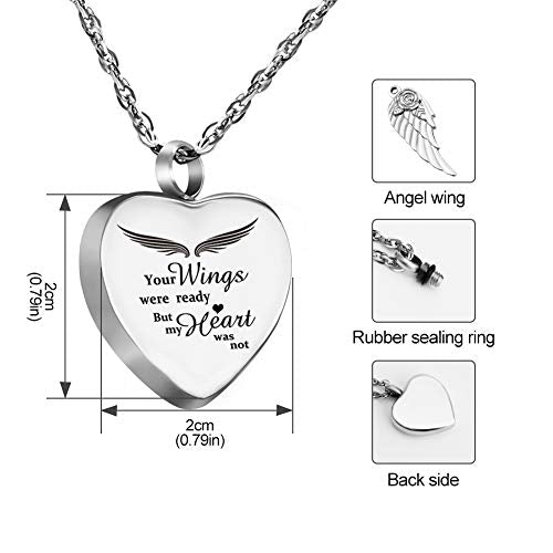 Dletay Heart Urn Necklace for Ashes with 12 Birthstones Cremation Jewelry for Ashes -Your Wings Were Ready My Heart Was Not - color: Your wings-Silver Custom