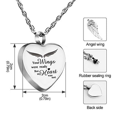 Dletay Heart Urn Necklace for Ashes with 12 Birthstones Cremation Jewelry for Ashes -Your Wings Were Ready My Heart Was Not - color: Your wings-Silver Custom