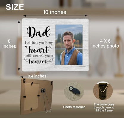 Dad Memorial Picture Frame, I Will Hold You in My Heart Remembrance Wooden Photo Frame Gifts for Loss of Daddy, 4x6 inch Photo - style: Dad Remembrance Memorial