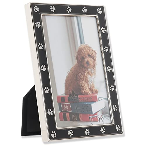 4x6 Silver Metal and Black Enamel Picture Frame, Paw Print Design - color: Black Paw, size: 4x6