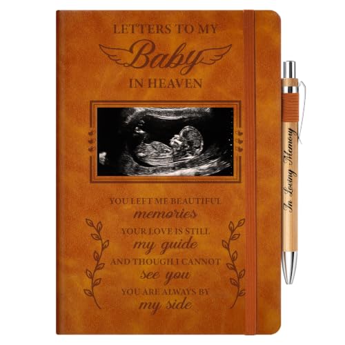 Miscarriage Gifts For Mother, Letters to My Baby in Heaven Journal & Pen | Memorial Baby Grief Journal with Ultrasound Photo Slot, Infant Stillborn Baby Sympathy Bereavement Pregnancy Loss Keepsake - color: Brown, size: Baby