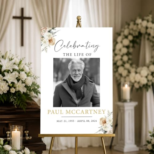 Personalized Funeral Welcome Sign with Photo for Celebration of Life #11 | Elegant Celebration Tribute Canvas Display, Celebration Tribute Board, Forever In Our Hearts Keepsake for Loved Ones - color: Version #11