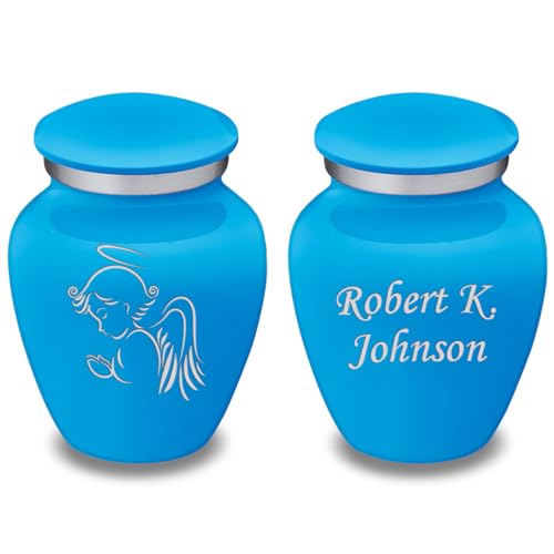 Geturns Embrace Keepsake Personalized Angel Cremation Urns for Human Ashes I Racing Blue Funeral Urn for Men and Women with Double Side Engraving I 3.5 lbs - color: Racing Blue