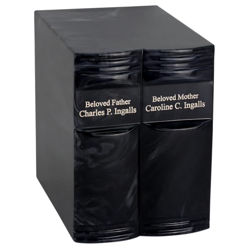 Custom Engraved Onyx Cultured Marble Book Urn for Two- Black - Companion Size - Cremation Urns for Human Ashes - Ground Burial, Home Memorial and Funeral Cremation Urn