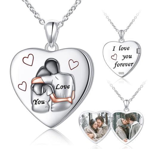 DAOCHONG Heart Locket Necklace Photo Memory Jewelry for Women | Sterling Silver Cremation Pendant | Holds 2 Photos | Keepsake for Women Mom Grandma Daughter | Memorial for Loved Ones & Pets - style: Couple Keepsake Locket
