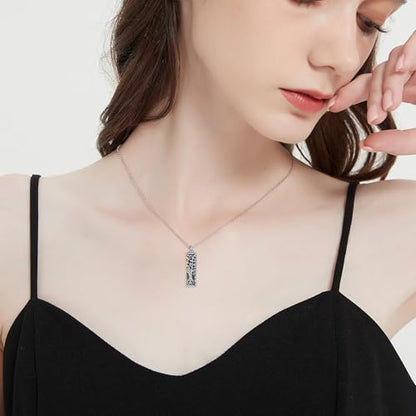Sterling Silver Tree of Life Flower Celtic Cremation Ashes Urn Pendant Necklace for Women - color: Bar *Treelife Sty1(Zircon)