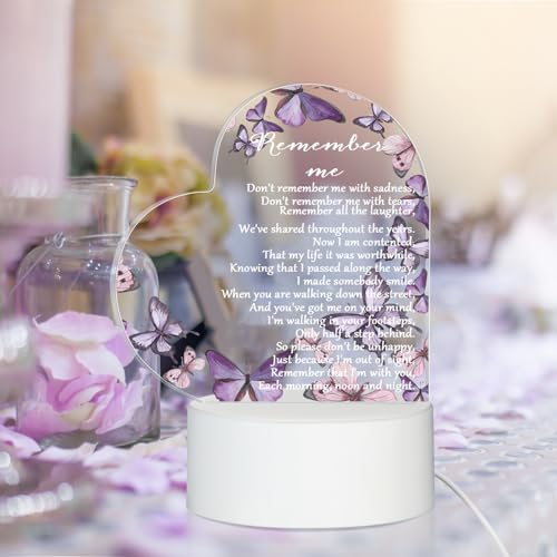 Coume Memorial Gift Night Light Clear Crystal Acrylic Heart Sympathy Gifts Sign LED Light Remembrance Bereavement Decor Condolence Present for Loss of Loved One(Purple Butterfly Style) - style: Purple Butterfly Style
