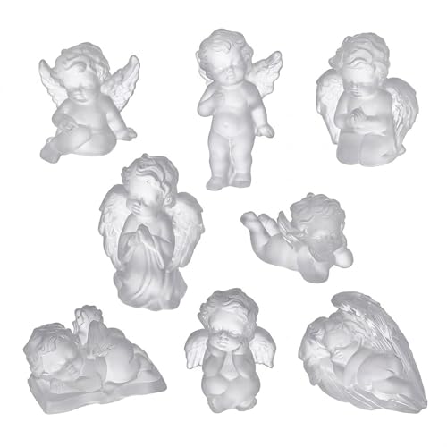 8 Pcs Resin Angel Figurines Set,Frosted Cherub Guardian Angel Statues for Home Decor,Cute Sleeping and Praying Miniature Sculptures for Tabletop Shelf Display,Comforting Memorial Sympathy Gift