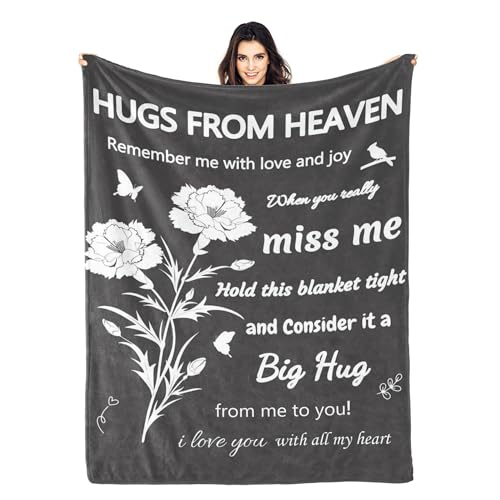 Memorial Blanket, Sympathy Blanket for Loss of Loved One, Hug from Heaven Gifts, Best Bereavement or Condolences Gifts, In Memory of Dad Mom Grandma Grandpa Husband Wife Friend Pet, 60"x50" Dark Gray - color: Dark Gray