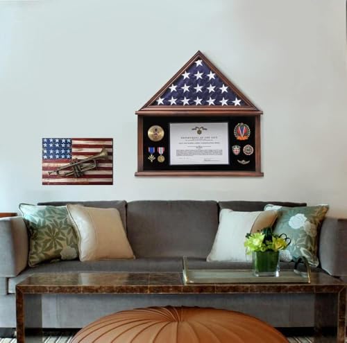 Burial Flag Display Case Wooden Walnut Finish for 5x9.5 Military Flag - size: Large-Walnut