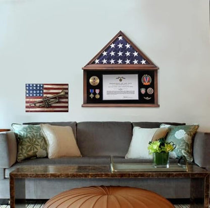 Burial Flag Display Case Wooden Walnut Finish for 5x9.5 Military Flag - size: Large-Walnut