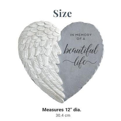 Let's Make Memories Personalized Memorial Garden Stone - Sympathy - Loss of Loved One - Condolences - Indoor/Outdoor - Durable Resin - 3D Iridescent Wing - Beautiful Life - style: In Memory