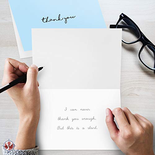 Baby Boy Thank You Card – Elegant Light Blue Greeting for Birthdays, Baby Showers, Weddings, Business – White Blank Interior | 4.25 x 5.5” | Set of 25 Cards & 25 Envelopes - color: Blue