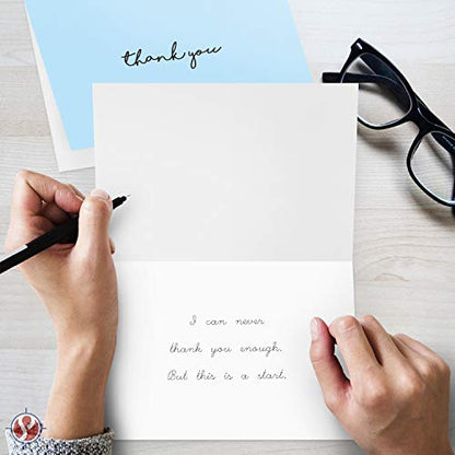 Baby Boy Thank You Card – Elegant Light Blue Greeting for Birthdays, Baby Showers, Weddings, Business – White Blank Interior | 4.25 x 5.5” | Set of 25 Cards & 25 Envelopes - color: Blue
