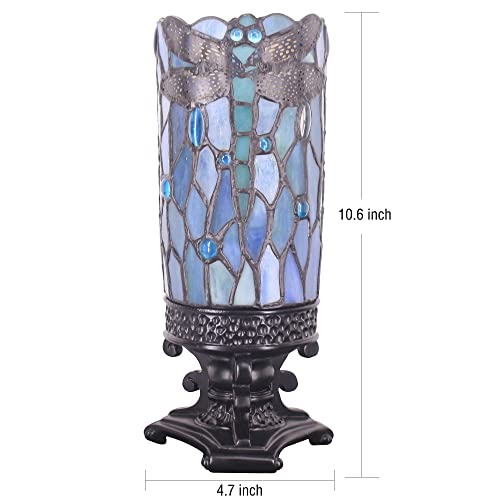 Small Tiffany Table Lamp Sea Blue Dragonfly Style Mini Stained Glass - color: Sea Blue Dragonfly Style