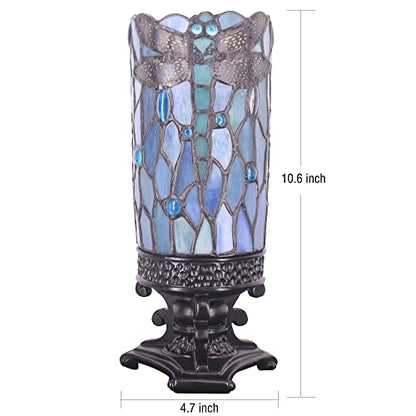 Small Tiffany Table Lamp Sea Blue Dragonfly Style Mini Stained Glass - color: Sea Blue Dragonfly Style