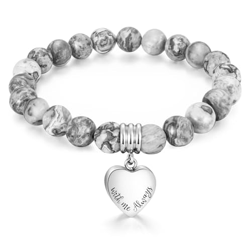 XIUDA Heart Cremation Memorial Urn Bracelet 316L Stainless Steel Keepsake Jewelry Urn Bracelet for Ashes for Women-With Me Always - style: Grey Stone