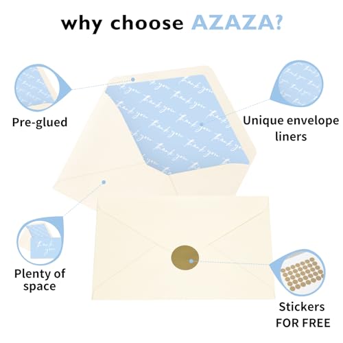 AZAZA Baby Shower Thank You Cards Boy Thank You Cards with Envelopes, 4x6 Baby Thank You Cards for Baby Gift Sets, 50 Blue Thank You Cards Wedding Bridal Shower Thank You Notes (Baby Blue) - color: baby blue thankyou, size: 50pcs
