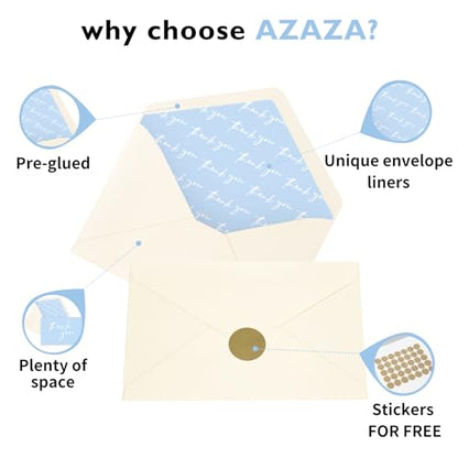 AZAZA Baby Shower Thank You Cards Boy Thank You Cards with Envelopes, 4x6 Baby Thank You Cards for Baby Gift Sets, 50 Blue Thank You Cards Wedding Bridal Shower Thank You Notes (Baby Blue) - color: baby blue thankyou, size: 50pcs