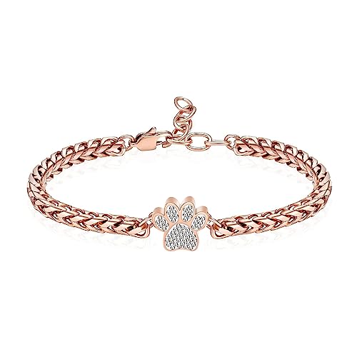 zeqingjw Urn Bracelet for Pets Ashes Pet Cremation Jewelry Stainless Steel Paw Print Pet Memorial Bracelet Pet/Dog's/Cat's Ashes Keepsake for Women Men - color: Rose Gold
