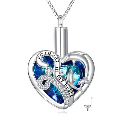 Urn Necklace for Ashes for Women Ashes Necklace Copper 925 Sterling Silver Custom Cremation Jewelry for Women - style: Dolphin