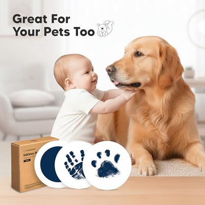 2pk Inkless Baby Hand and Footprint Kit Mess Free Ink Pad (Navy, Round) | Round Size, Newborn Keepsake, Dog Nose, Paw Print Kit, Clean Touch Ink Pads, Baby Handprints Footprints Kit, New Mom Gifts - color: Navy, size: 2-Pack, Round 3.4" x 3.4"