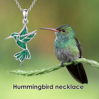 Dove/Hummingbird/Red Cardinal/Dragonfly/Butterfly Necklace 925 Sterling Silver Turquoise/Opal/MoonStone/Crystal/Malachite Bird Necklace Dove Pendant Jewelry for Women Men - color: Hummingbird Malachite
