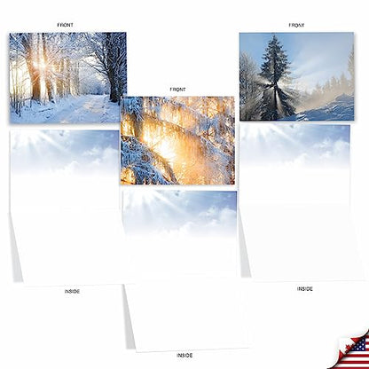 The Best Card Company - 20 Landscape Nature Note Cards Blank (4 x 5.12 Inch) (10 Designs, 2 Each) - Winter Sunrise AM6655OCB-B2x10 - style: Winter Sunrise