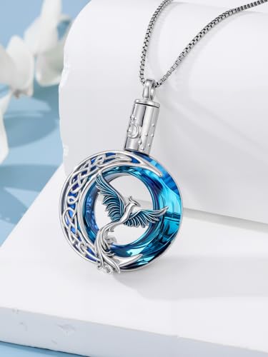 TOUPOP Phoenix Urn Necklace Cremation Jewelry for Ashes 925 Sterling Silver Crystal Phoenix Pendant with Funnel Filler Memorial Jewelry Gifts for Women - color: 02-Blue Phoenix