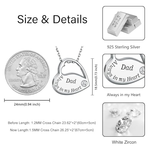 S925 Sterling Silver Heart Urn Necklace Memorial Ashes Keepsake Jewelry - style: Dad