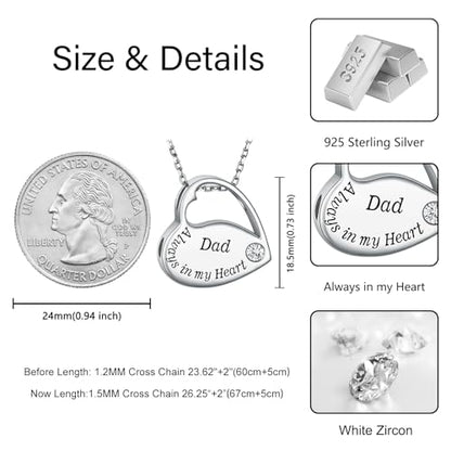 S925 Sterling Silver Heart Urn Necklace Memorial Ashes Keepsake Jewelry - style: Dad