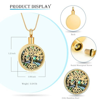 Hearbeingt Tree of Life Urn Necklaces for Ashes Circle Cremation Jewelry - color: B-Gold