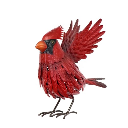 Cardinal Garden Decor Metal Yard Art: Red Bird Outdoor Statue & Large Sculpture for Patio, Balcony or Backyard - Decorative Lawn Ornament - Valentines Day, Birthday Gift Her, Wife, Women, Mom, Grandma