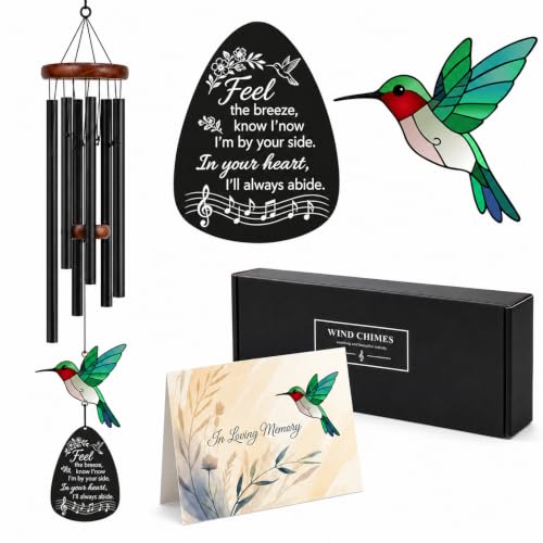 HCSS Memorial Wind Chimes for Outside,Sympathy Wind Chimes for Loss of Loved One,Memorial Gifts for Loss of Mom Dad - Hummingbird Wind Chimes for Outside with Mute Option, Bereavement Gifts. ﻿
