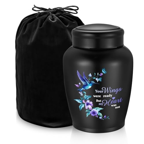 SOITIS Urns for Ashes Adult Male Female-8.5 Inches Stainless Steel Cremation Urns for Human Ashes, Funeral Keepsake for Women Man, Black Medium Urns for Human Ash - color: Black-bird