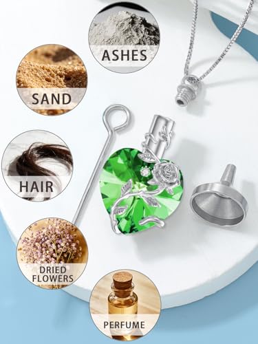 OCJ Heart Rose Flower Urn Necklace for Ashes Women Birthstone Cremation Necklaces Sterling Silver Memorial Cremation Jewelry Gifts - color: 05-May-Emerald