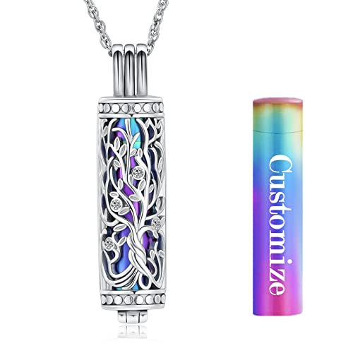shajwo Cylinder Cremation Jewelry Tree of Life Urn Ashes Necklace for Women Men Vial Cremation Ash Pendant Loved One Memorial Jewelry - color: Customize
