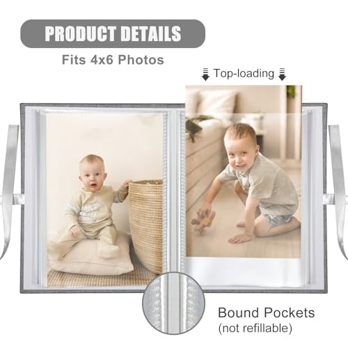 Photo Album 4x6 100 Pockets, Slip-in Picture Albums, Linen Cover Top Loader Vertical Pockets Albums for Baby, Kids Boy Girls, Wedding, Family, Anniversary, Grey - color: Grey, size: 100 Pockets white Bandage