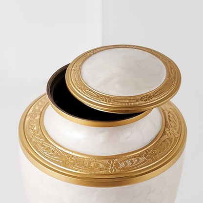 AspenStudio White Gold Brass Urn Cremation for Adult Human Ashes - Large Size Capable to 200 lbs