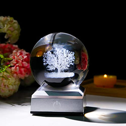 Crystal Ball 3D Engraved Tree of Life with LED Colorful Base 3.15‘’ - color: Tree of Life