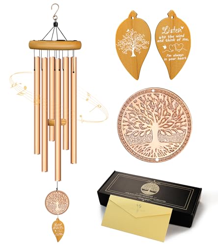 Memorial Wind Chimes for Loss of Loved One, Sympathy Wind Chimes with Tree of Life, Remembrance in Memory of Mom Dad, Bereavement and Condolence Memorial Gifts(Rose Gold) - size: B-Golden-Loved One