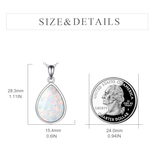 CRMAD Larimar/Opal/Lapis Lazuli/Tourmaline/Malachite/Labradorite/Turquoise/Onyx/Rose Quartz/Amber/Peridot Necklace for Women 925 Sterling Silver Teardrop Pendant Jewelry Gifts - color: Opal