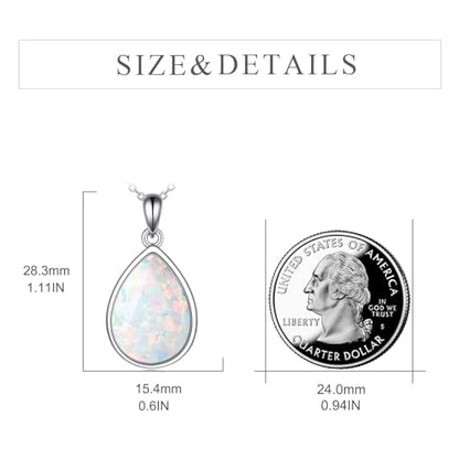 CRMAD Larimar/Opal/Lapis Lazuli/Tourmaline/Malachite/Labradorite/Turquoise/Onyx/Rose Quartz/Amber/Peridot Necklace for Women 925 Sterling Silver Teardrop Pendant Jewelry Gifts - color: Opal