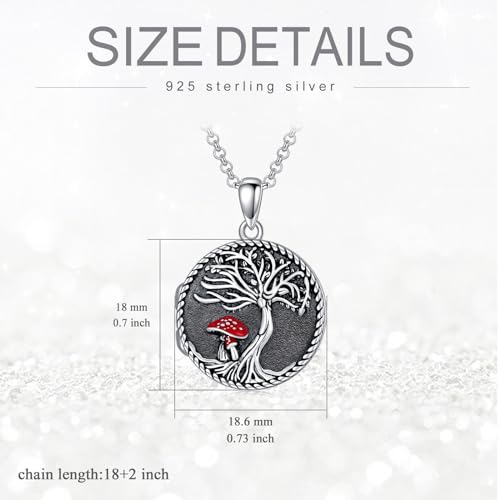 Round Locket Necklace 925 Sterling Silver Filigree/Flower Locket Necklace That Holds Pictures Birthday Christmas Jewelry Gifts for Women - color: 08-Tree of Life Mushroom Locket